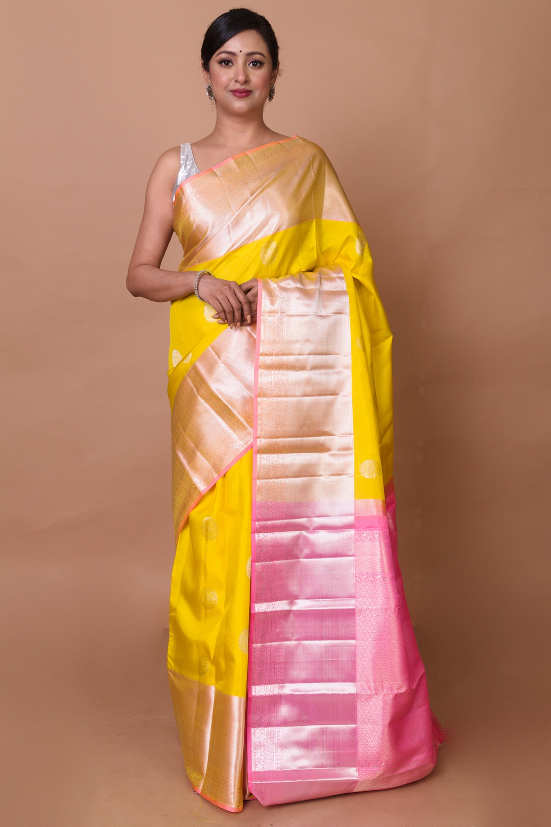 Kanchipuram Silk Butta Yellow Saree