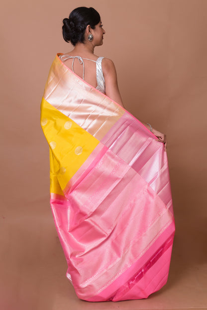 Kanchipuram Silk Butta Yellow Saree