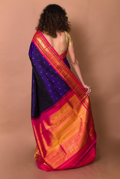 Kanchipuram Silk Butta Dark Blue Saree