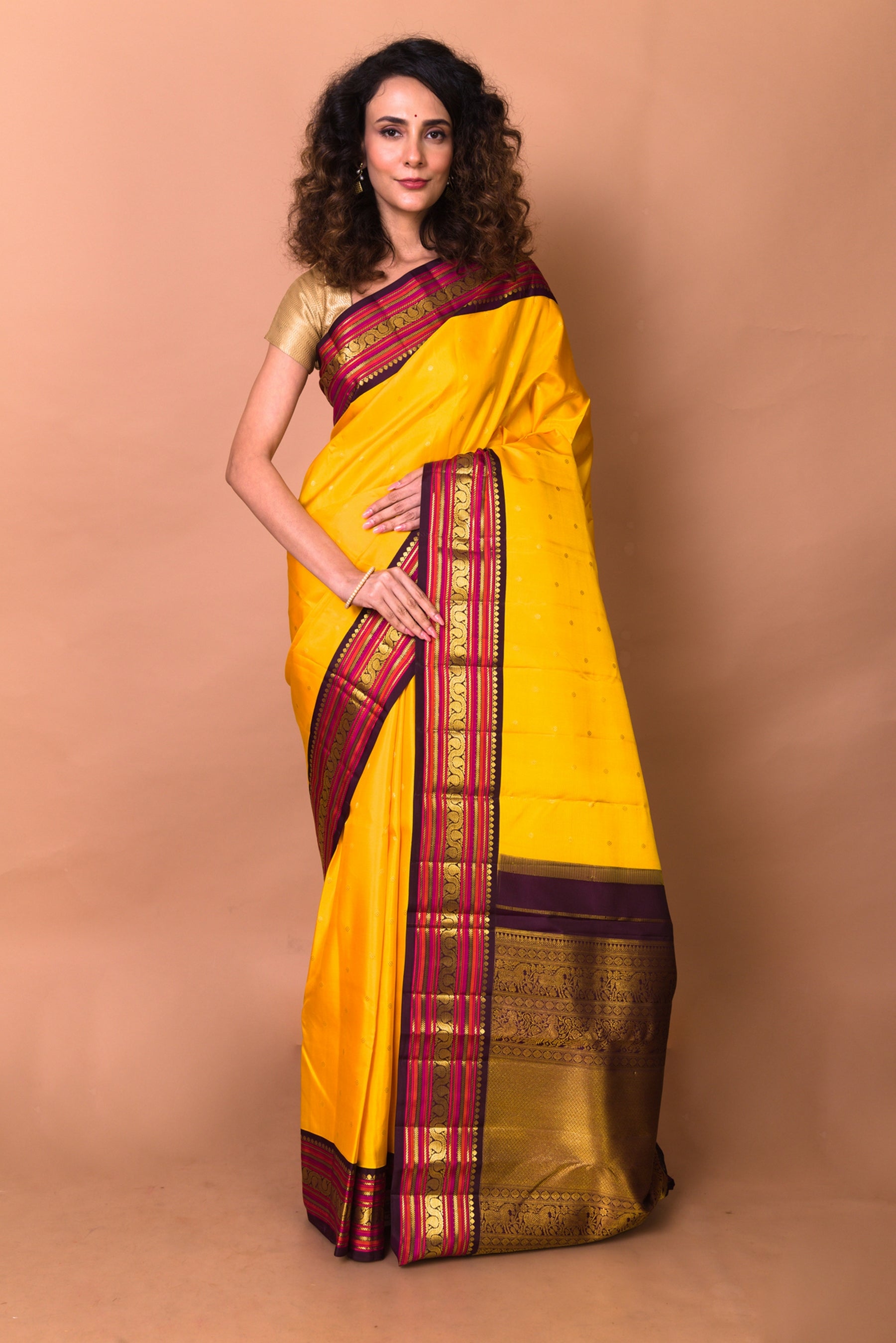 Kanchipuram Silk Butta Yellow Saree