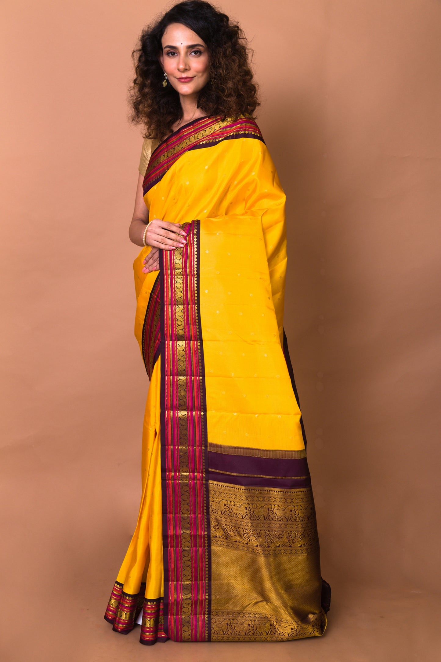 Kanchipuram Silk Butta Yellow Saree