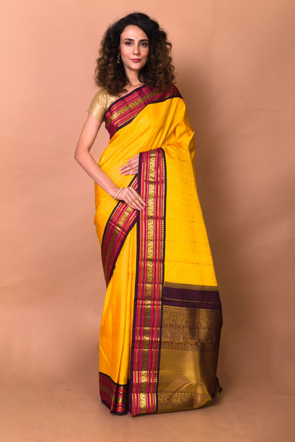 Kanchipuram Silk Butta Yellow Saree