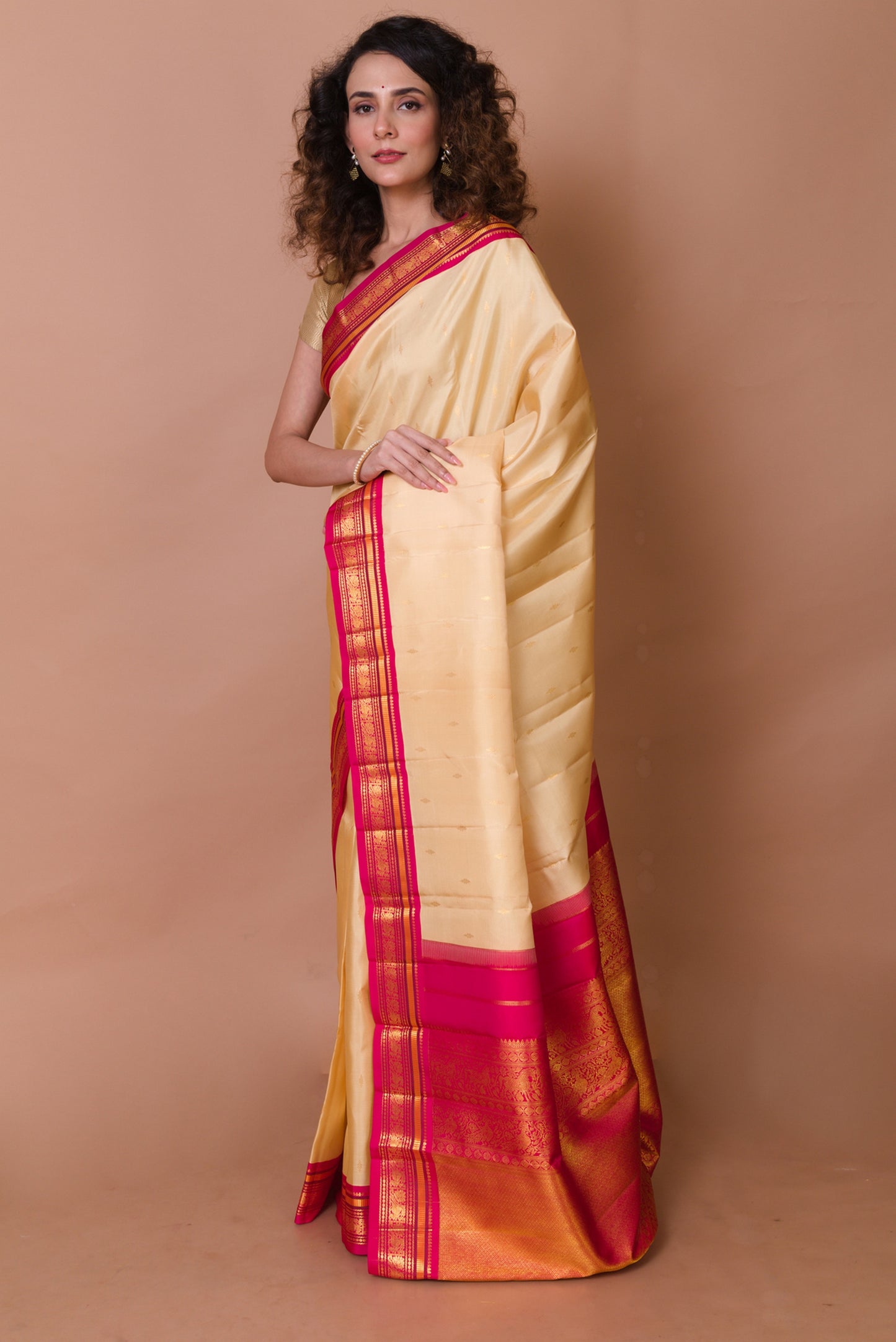 Kanchipuram Silk Butta Cream Saree