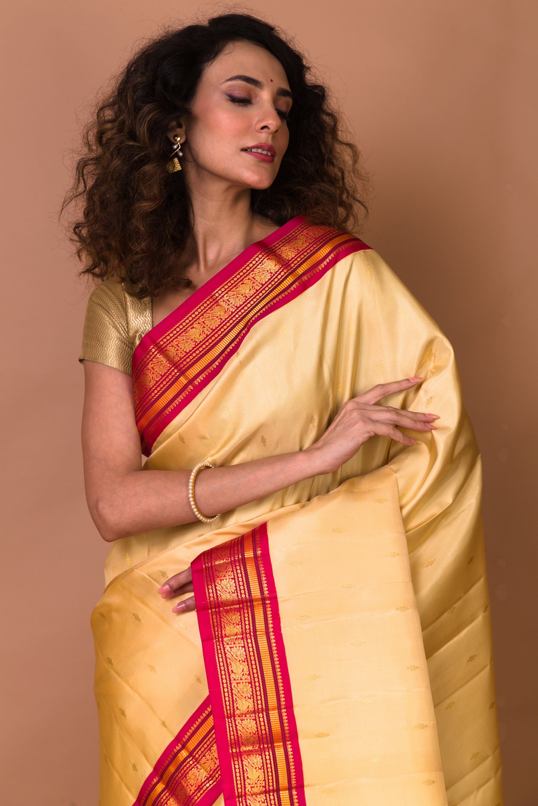 Kanchipuram Silk Butta Cream Saree