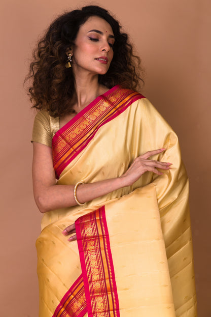 Kanchipuram Silk Butta Cream Saree