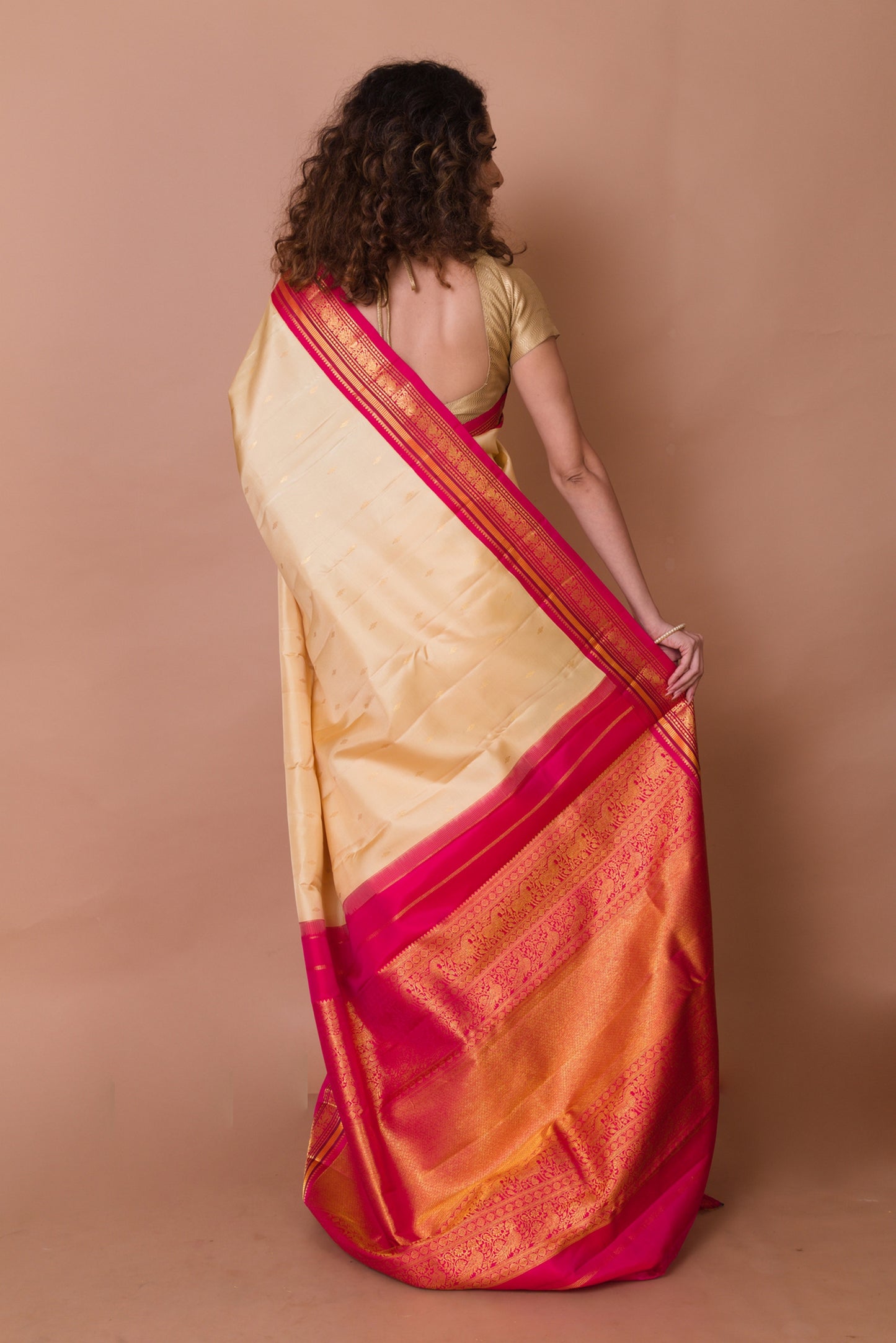 Kanchipuram Silk Butta Cream Saree