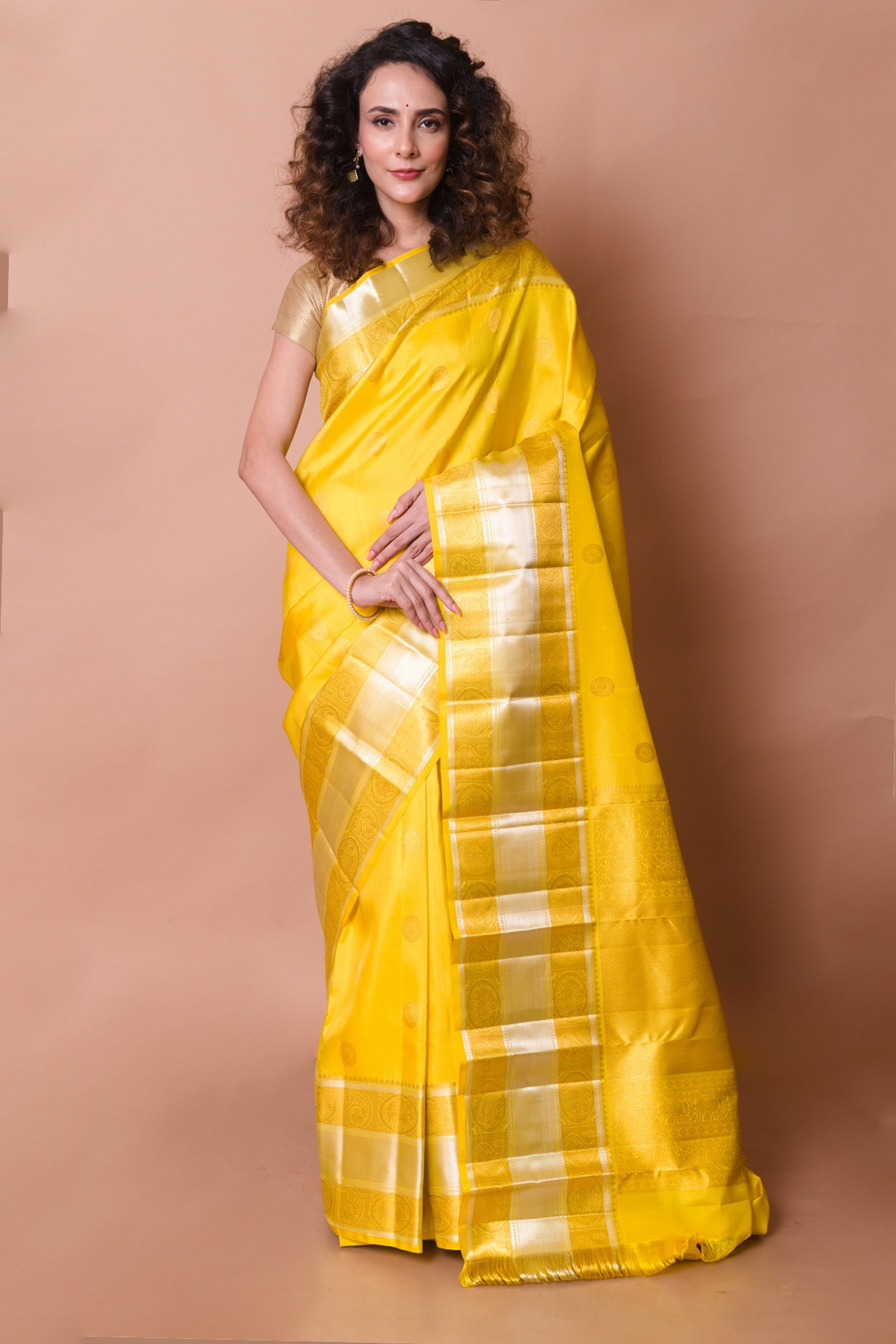 Kanchipuram Silk Butta Yellow Saree
