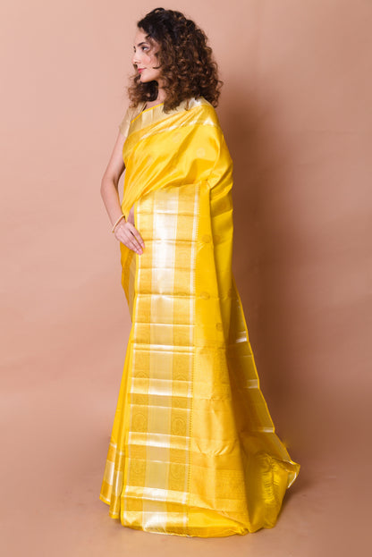 Kanchipuram Silk Butta Yellow Saree