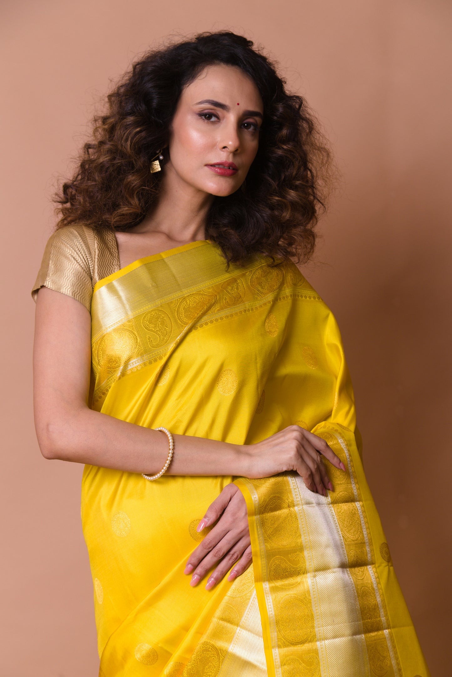 Kanchipuram Silk Butta Yellow Saree