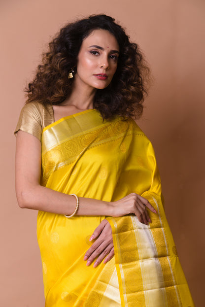 Kanchipuram Silk Butta Yellow Saree