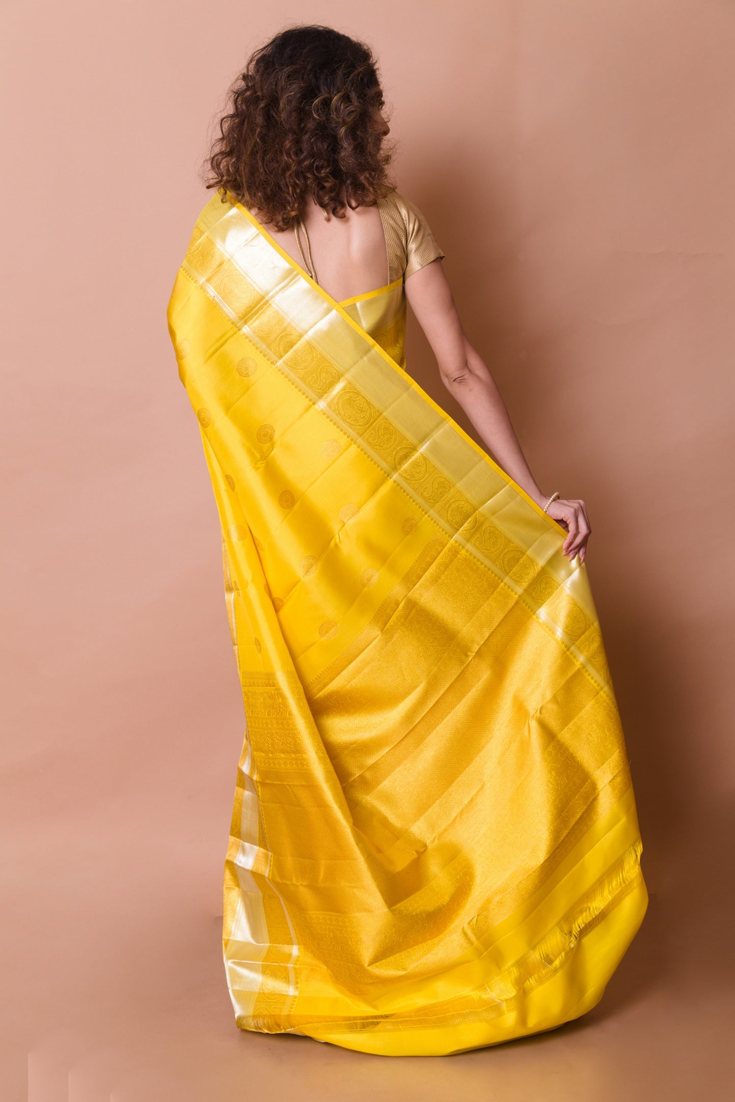 Kanchipuram Silk Butta Yellow Saree