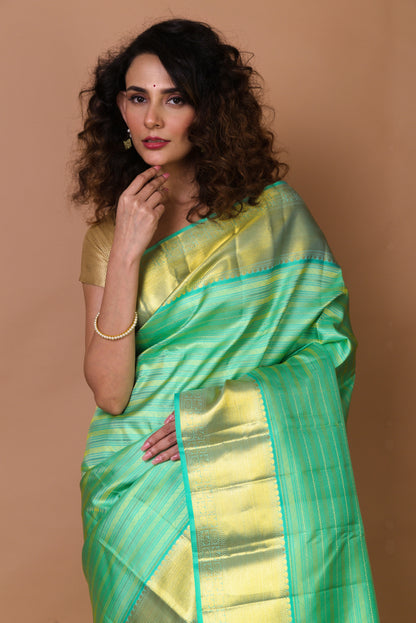 Kanchipuram Silk Jacquard Sea Green Saree