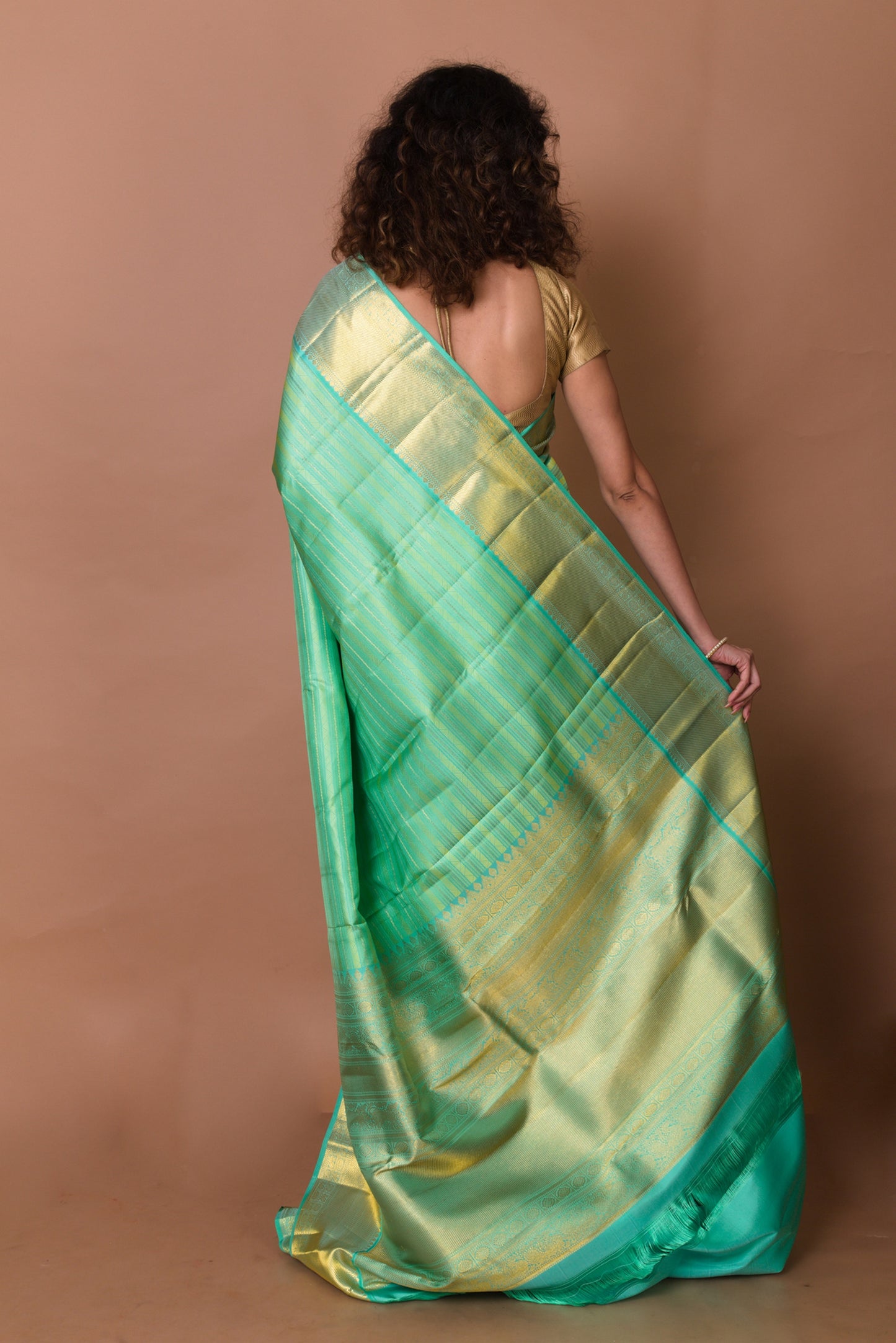 Kanchipuram Silk Jacquard Sea Green Saree