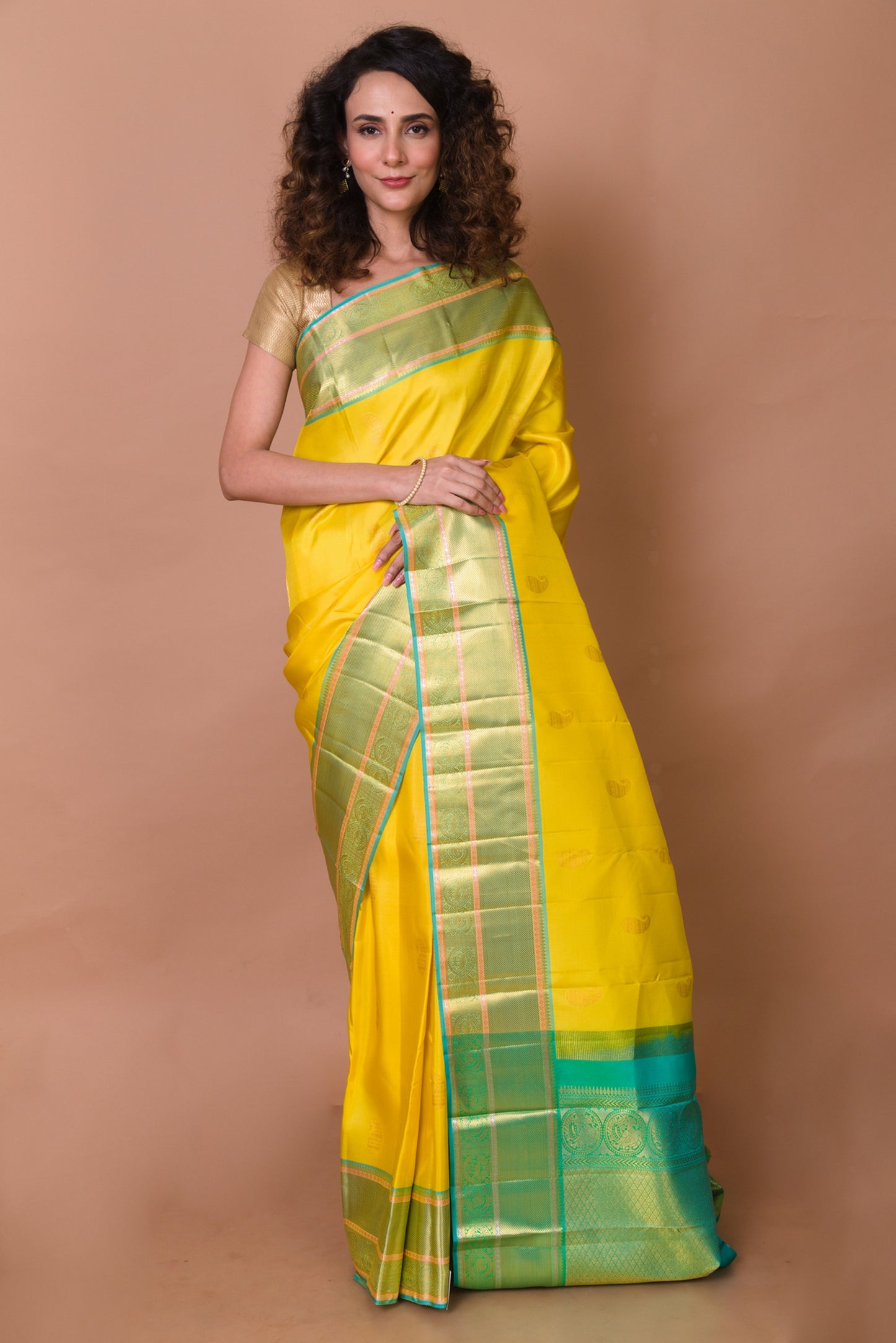 Kanchipuram Silk Butta Yellow Saree