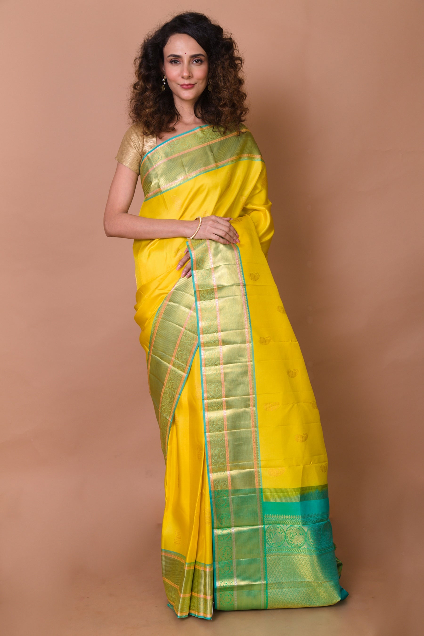 Kanchipuram Silk Butta Yellow Saree