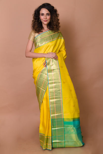 Kanchipuram Silk Butta Yellow Saree