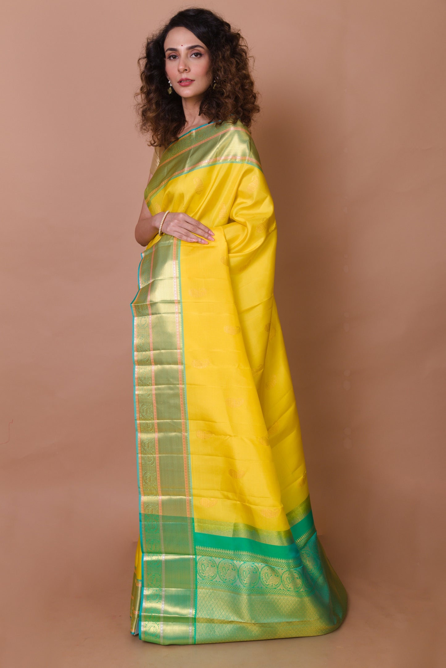 Kanchipuram Silk Butta Yellow Saree