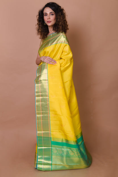 Kanchipuram Silk Butta Yellow Saree