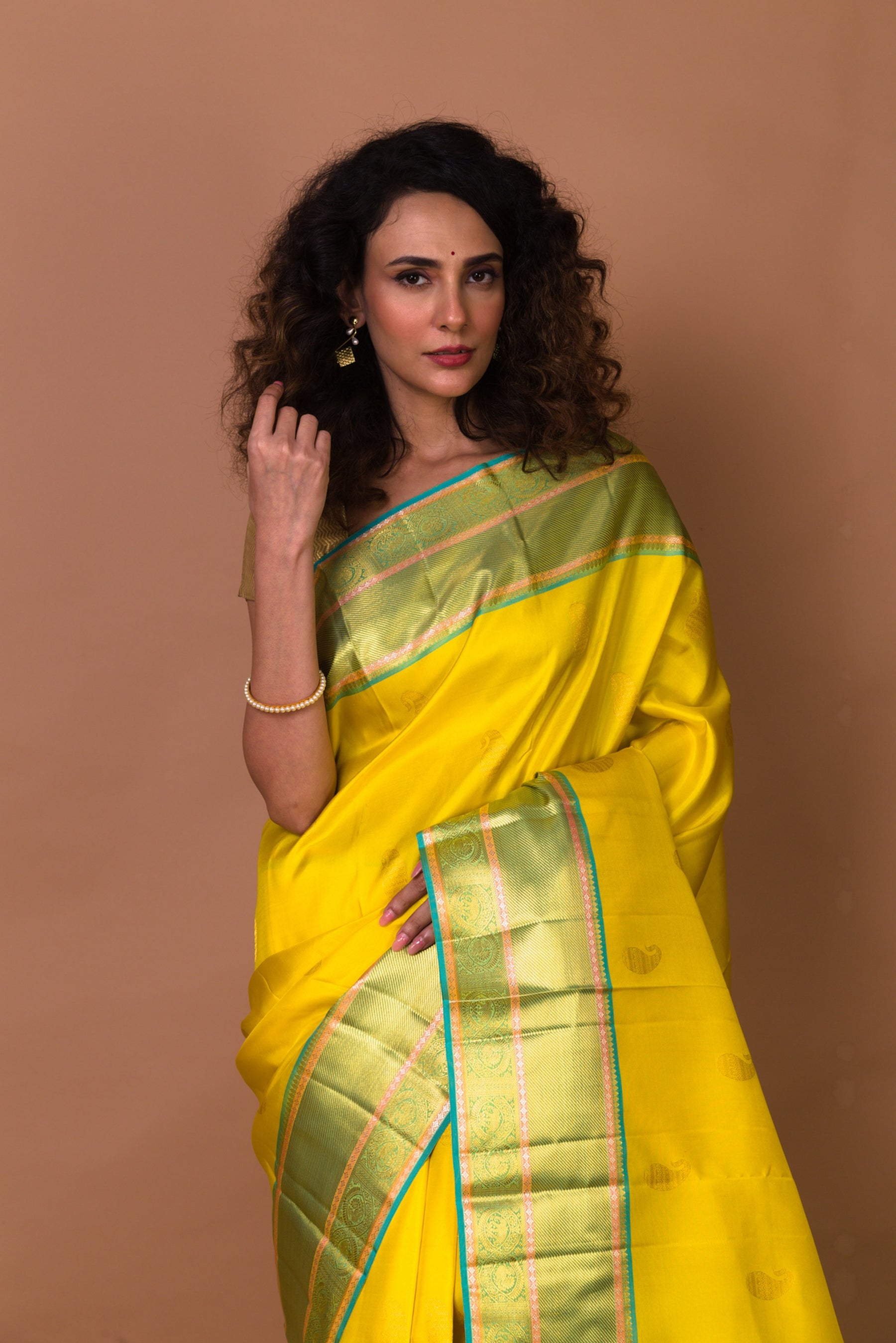 Kanchipuram Silk Butta Yellow Saree