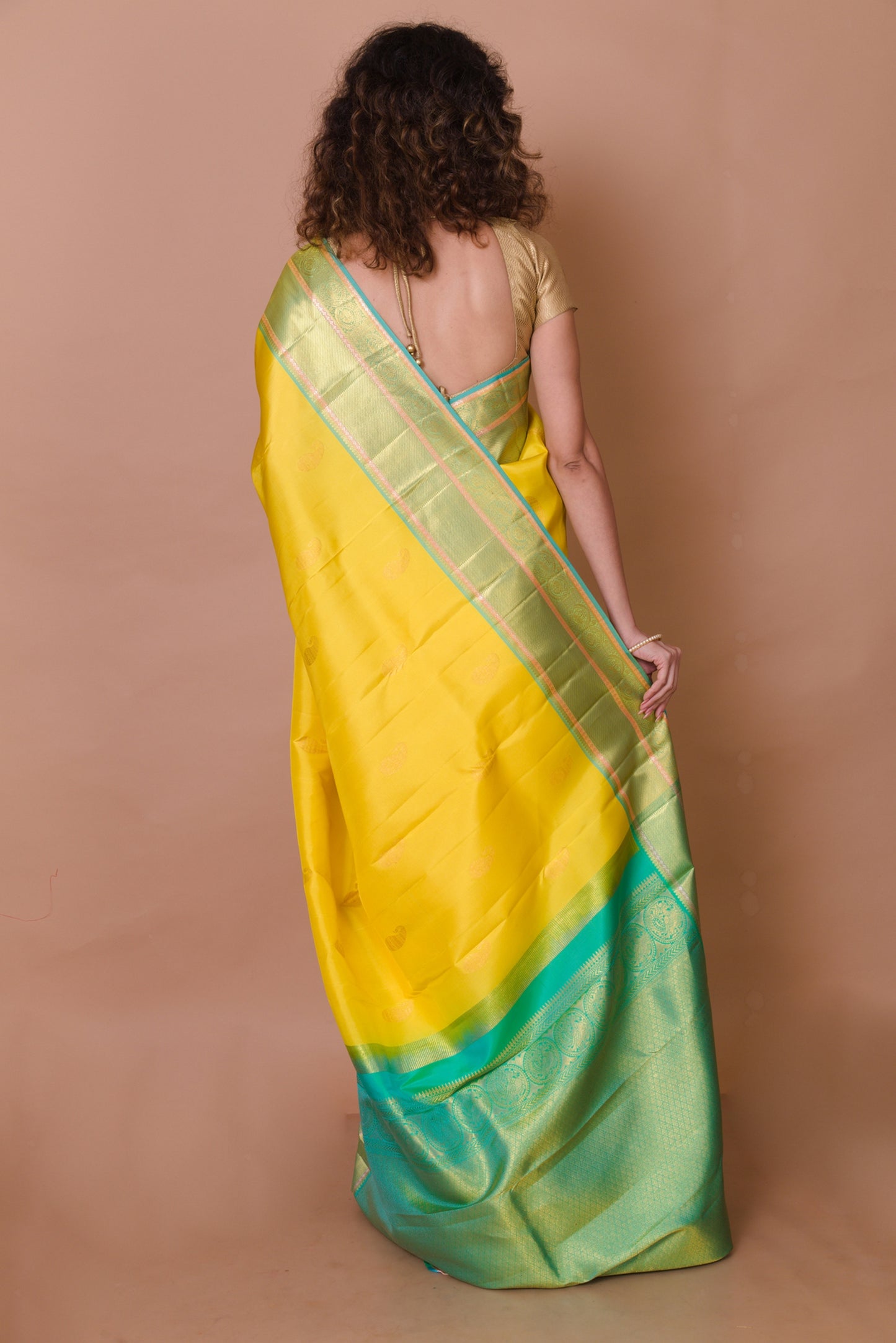 Kanchipuram Silk Butta Yellow Saree