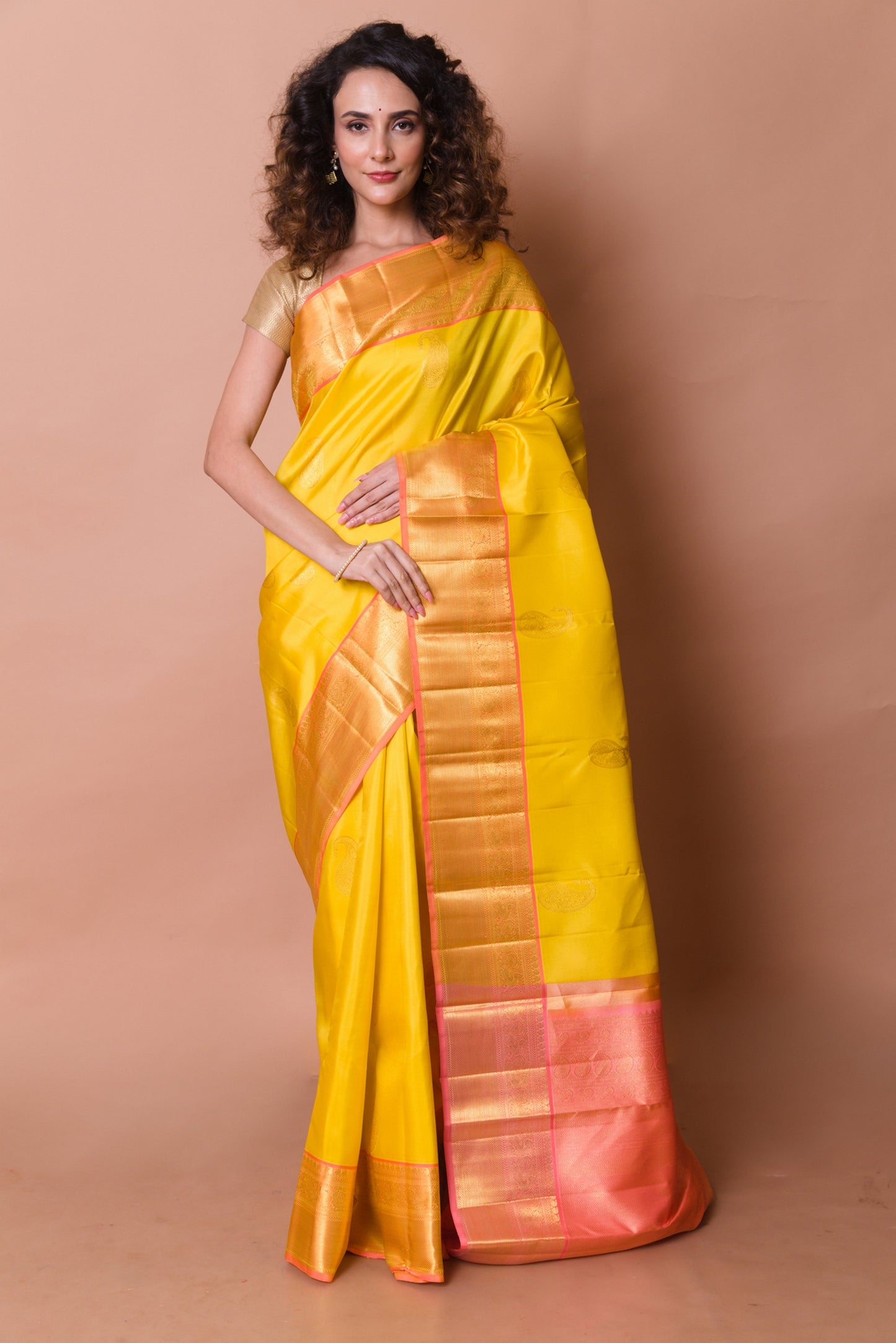 Kanchipuram Silk Butta Yellow Saree