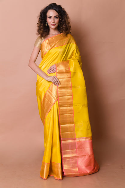 Kanchipuram Silk Butta Yellow Saree