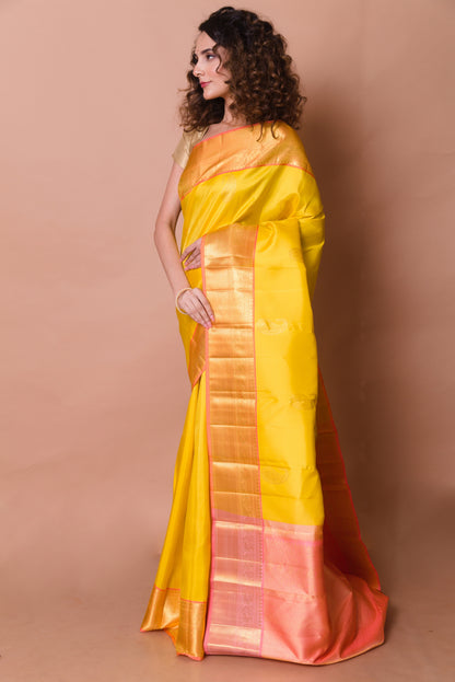 Kanchipuram Silk Butta Yellow Saree