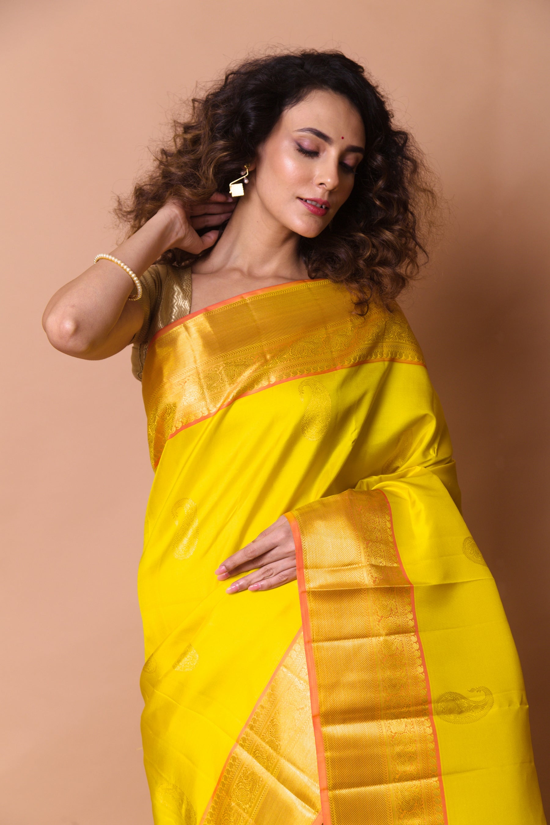 Kanchipuram Silk Butta Yellow Saree