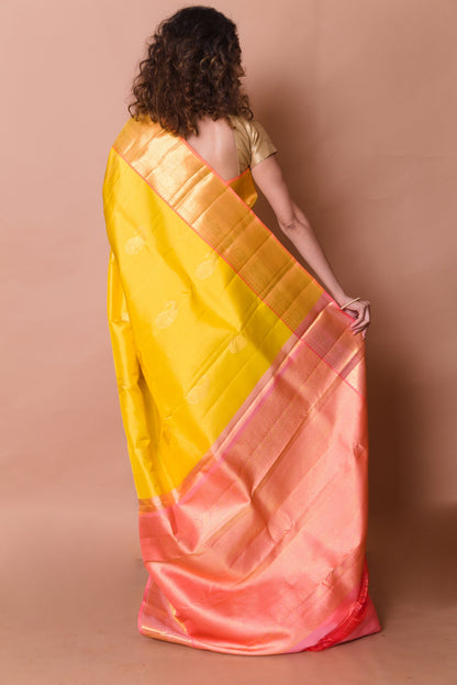 Kanchipuram Silk Butta Yellow Saree