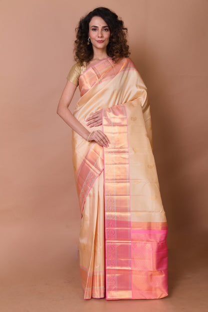Kanchipuram Silk Butta Cream Saree