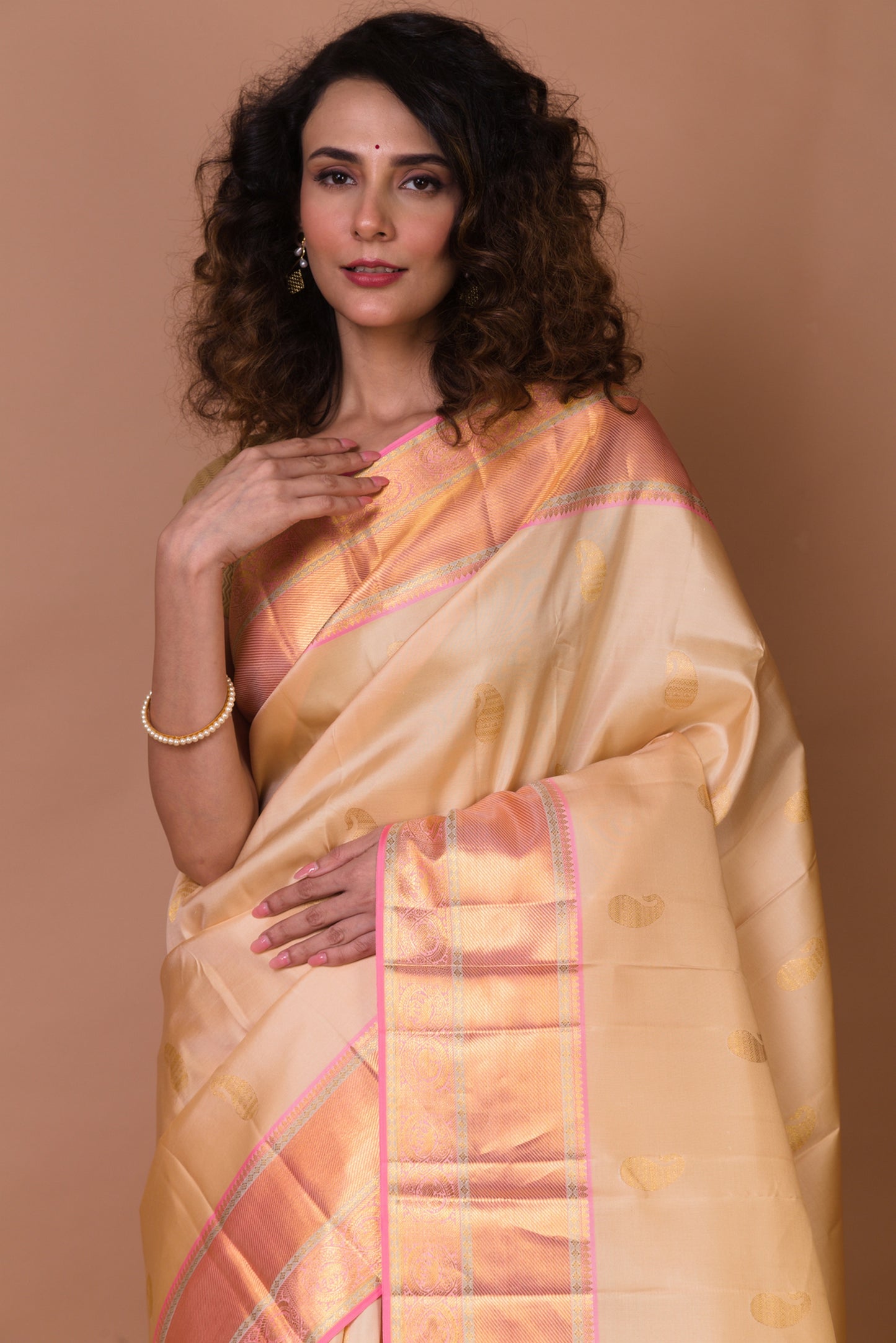 Kanchipuram Silk Butta Cream Saree
