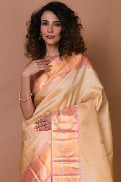 Kanchipuram Silk Butta Cream Saree