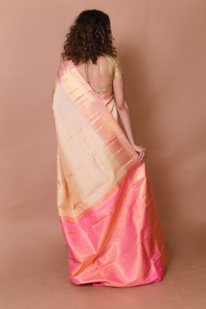 Kanchipuram Silk Butta Cream Saree