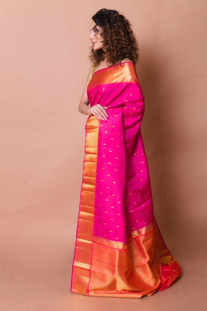 Kanchipuram Silk Butta Magenta Pink Saree