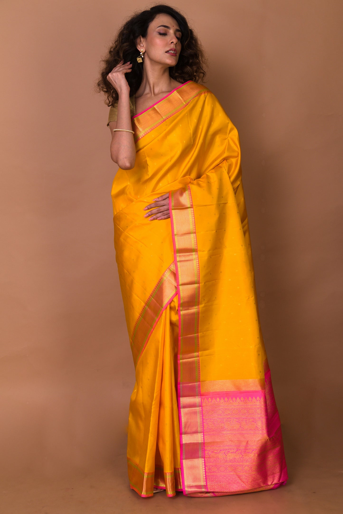 Kanchipuram Silk Butta Mustard Yellow Saree