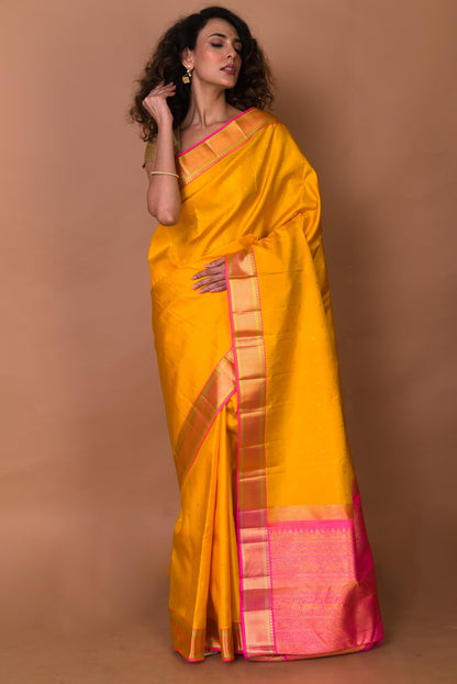 Kanchipuram Silk Butta Mustard Yellow Saree