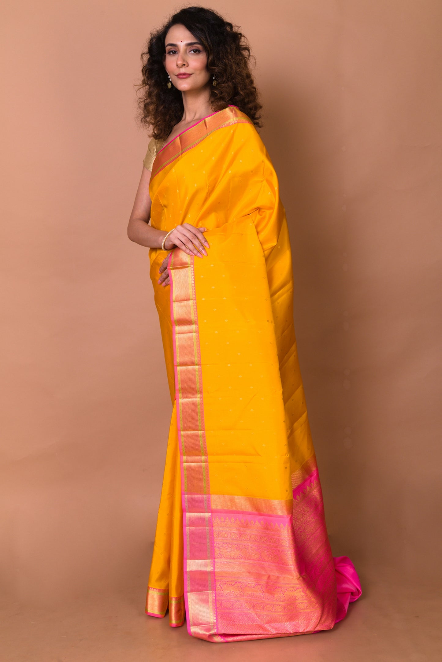 Kanchipuram Silk Butta Mustard Yellow Saree