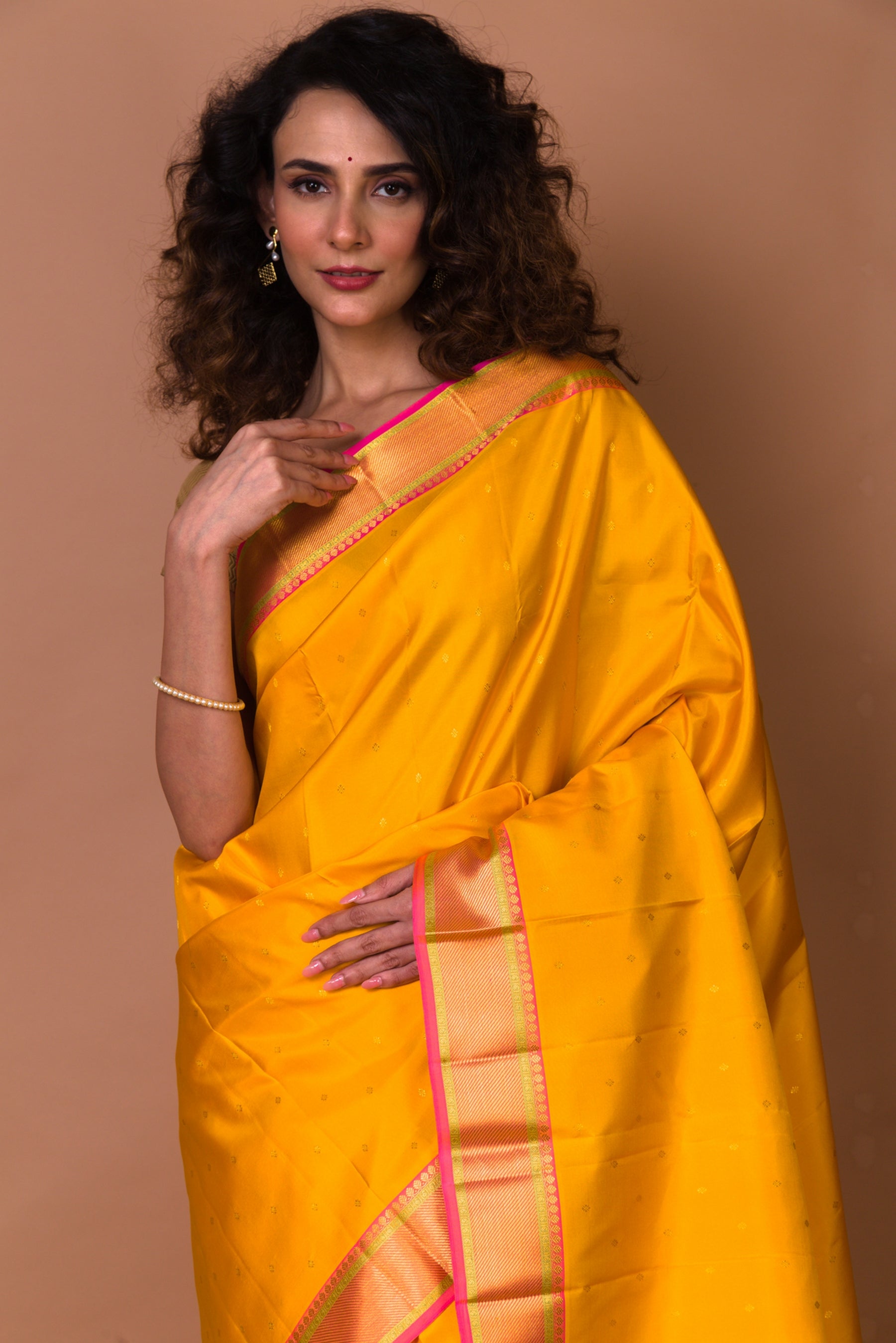 Kanchipuram Silk Butta Mustard Yellow Saree