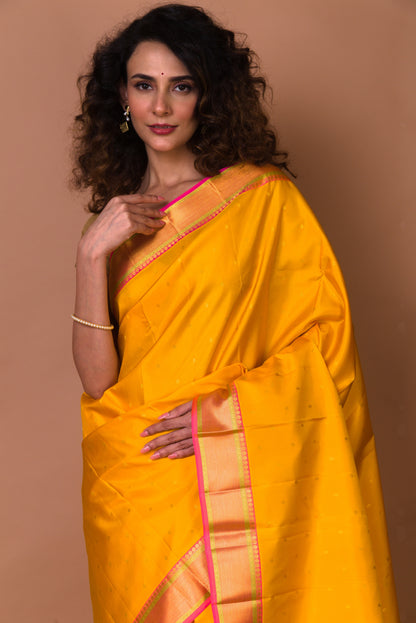 Kanchipuram Silk Butta Mustard Yellow Saree