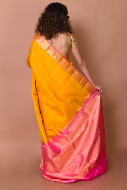 Kanchipuram Silk Butta Mustard Yellow Saree