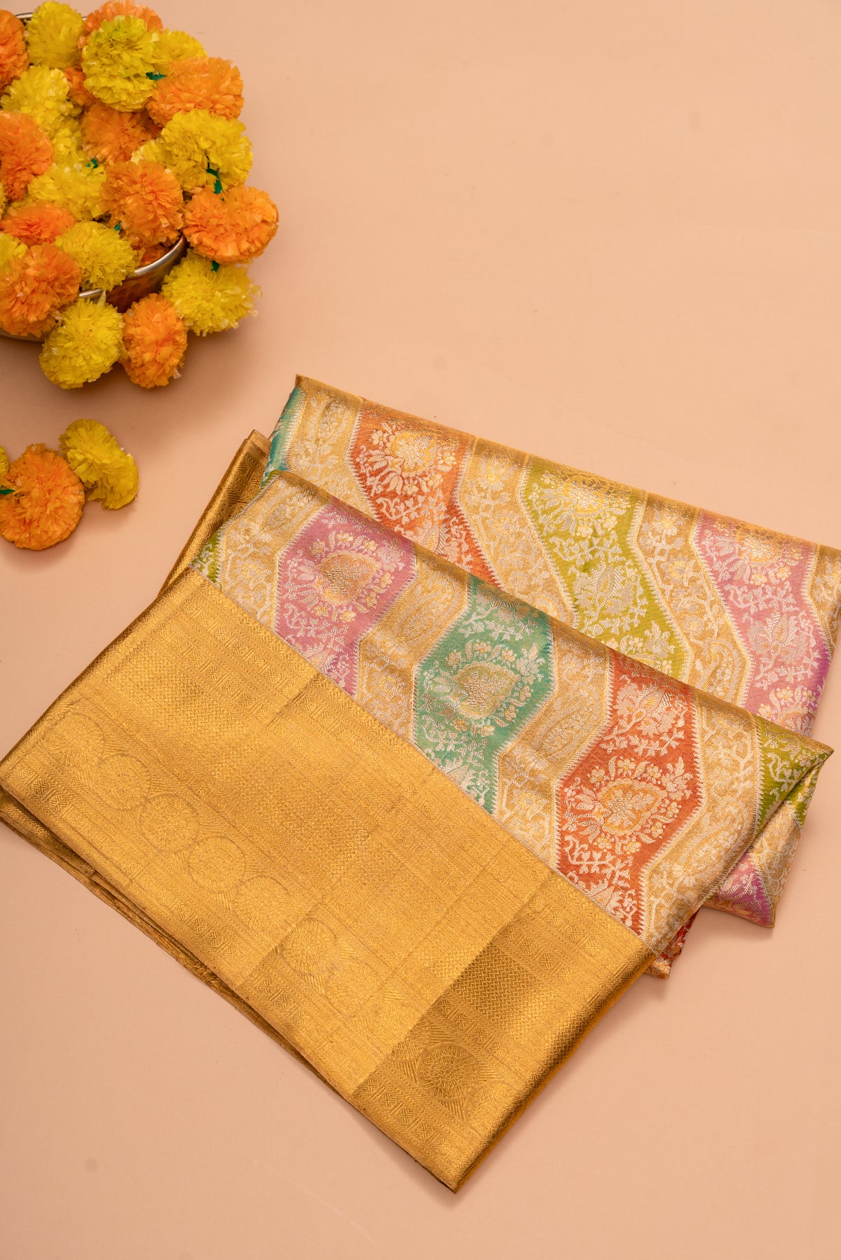Kanchipuram Silk Tissue Rangkat Gold Saree