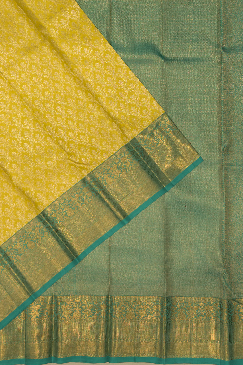 Kanchipuram Silk Brocade Yellow Saree