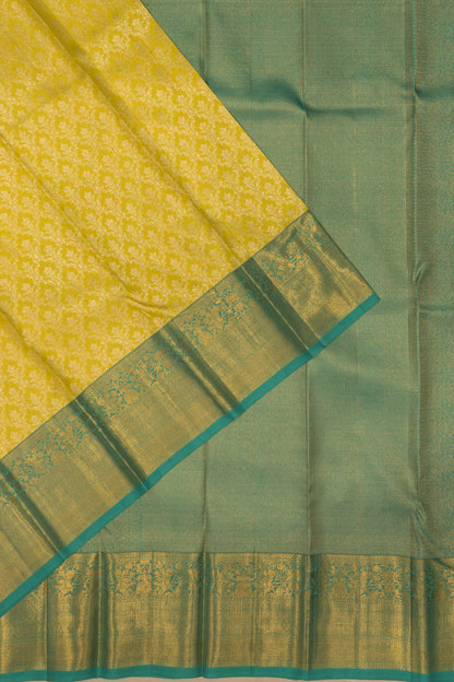 Kanchipuram Silk Brocade Yellow Saree