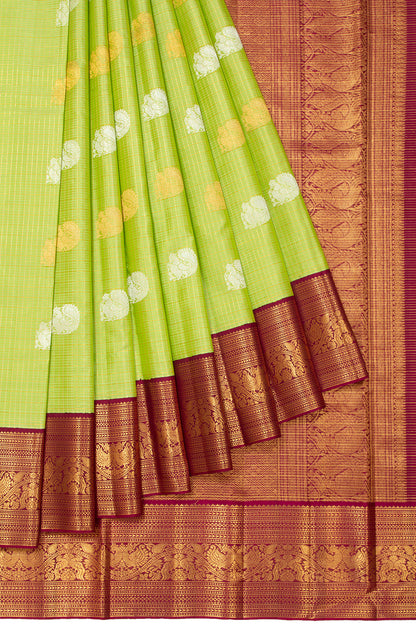 Kanchipuram Silk Checks And Butta Pastel Green Saree