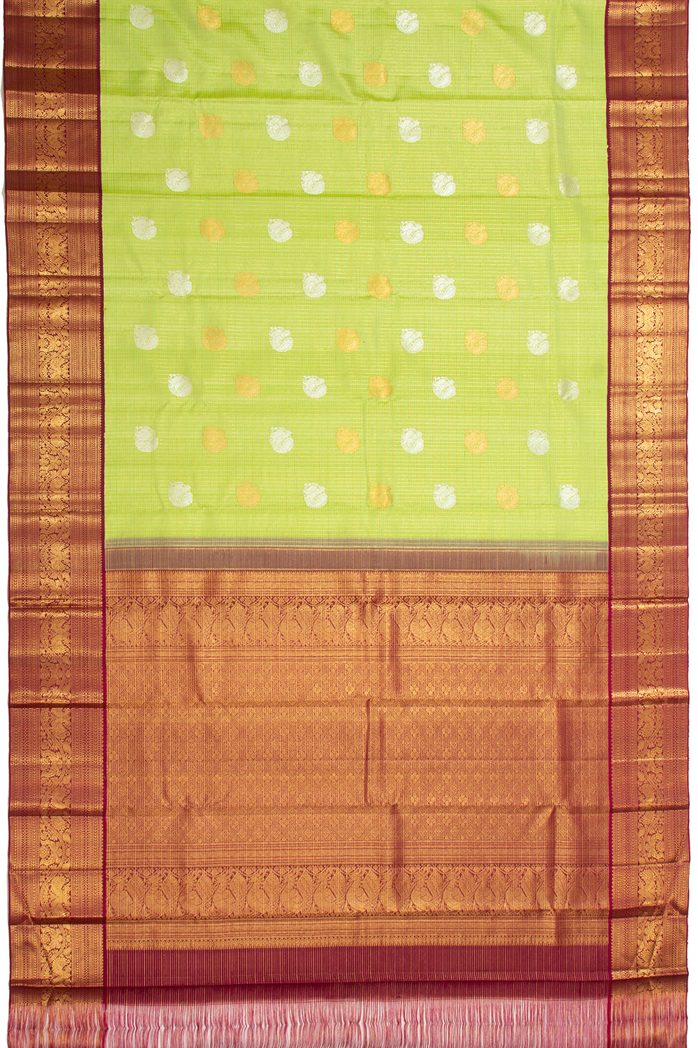 Kanchipuram Silk Checks And Butta Pastel Green Saree