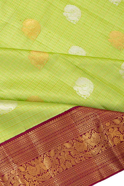 Kanchipuram Silk Checks And Butta Pastel Green Saree