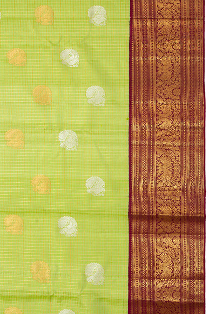 Kanchipuram Silk Checks And Butta Pastel Green Saree