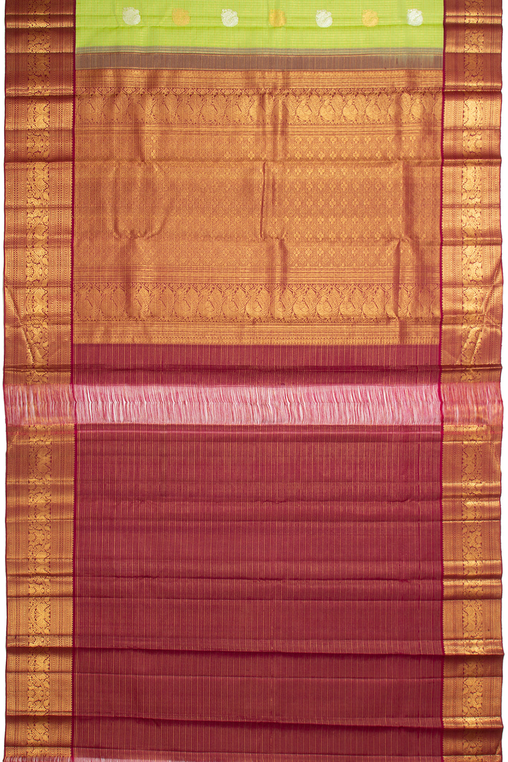 Kanchipuram Silk Checks And Butta Pastel Green Saree