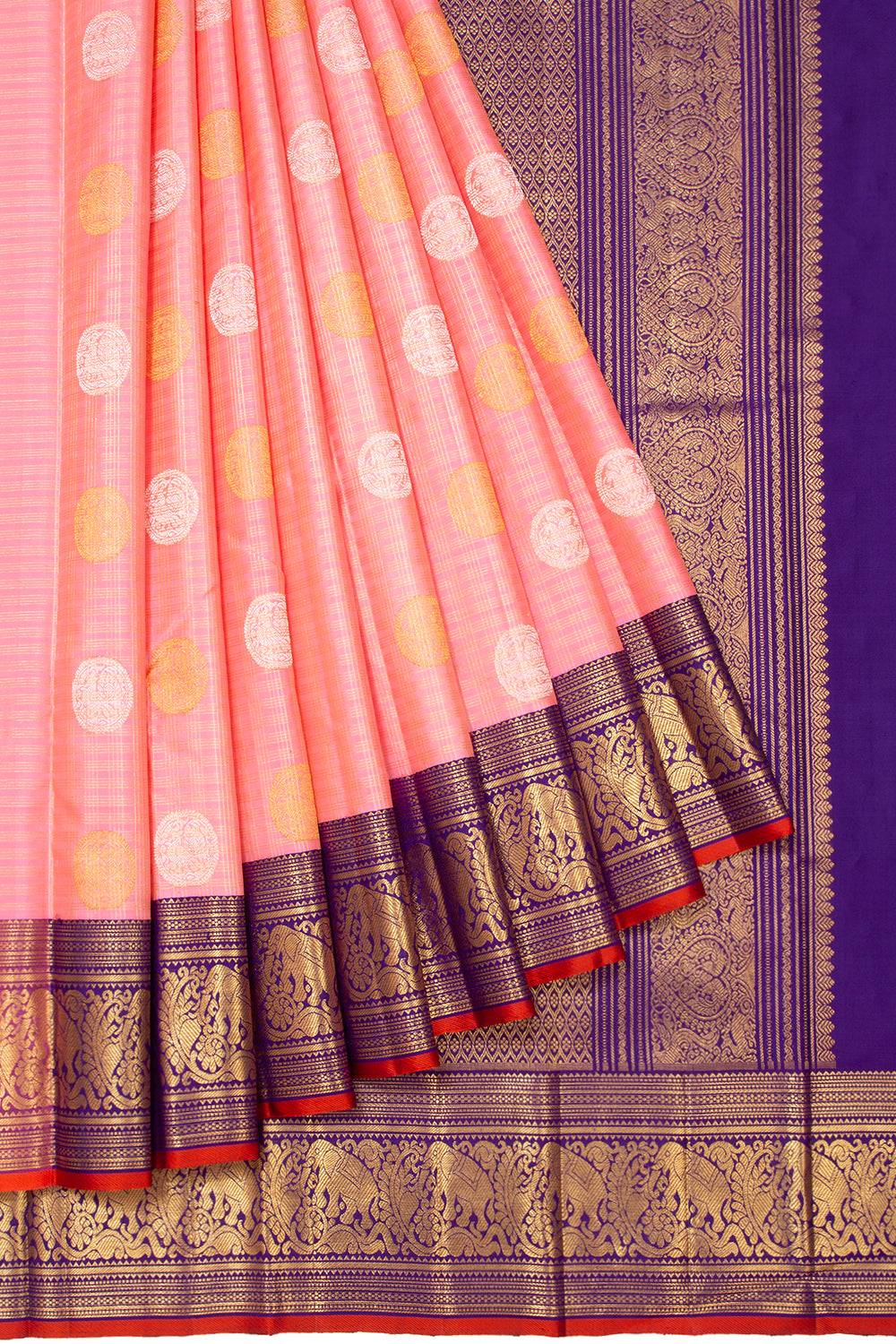 Kanchipuram Silk Checks And Butta Baby Pink Saree