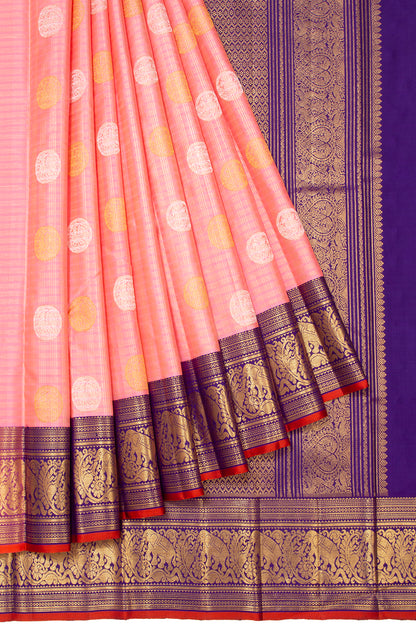 Kanchipuram Silk Checks And Butta Baby Pink Saree